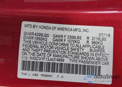 2018 Honda Accord Lx from USA, damaged, VIN 1HGCV1F13JA214899